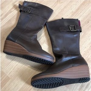 Brown Wedge Crocs Boots size 9